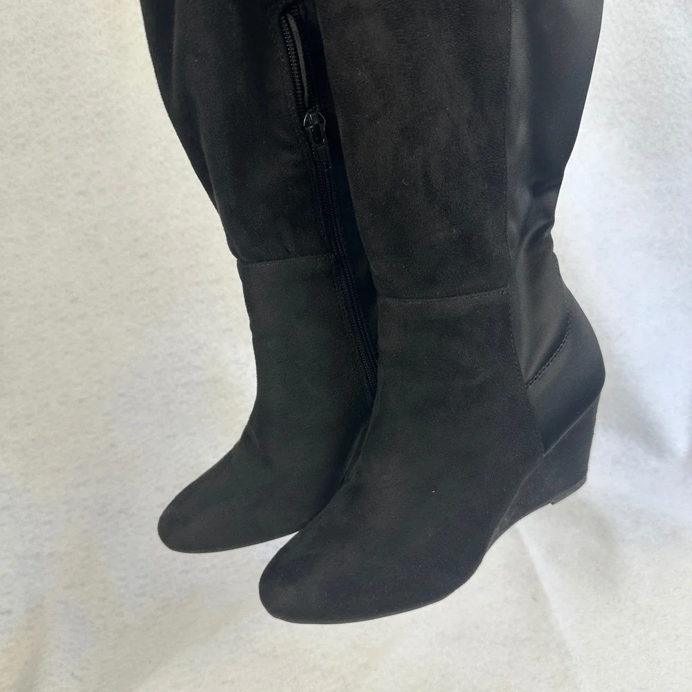 Zigisoho Black Suede Over The Knee Wedge Boots‎ Womens 6 Streetwear